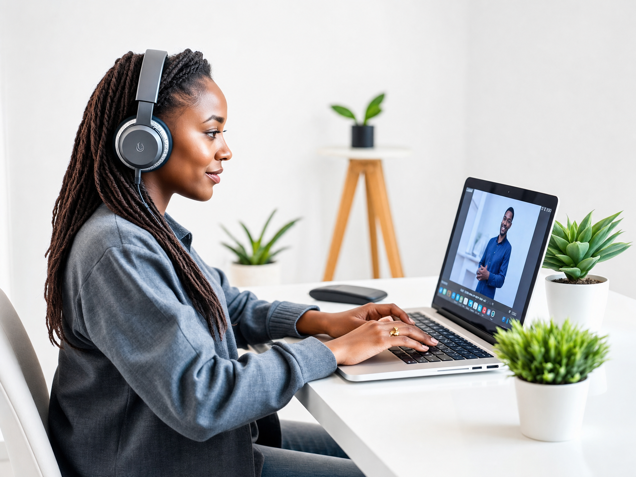 Étudiante suivant ses cours en ligne